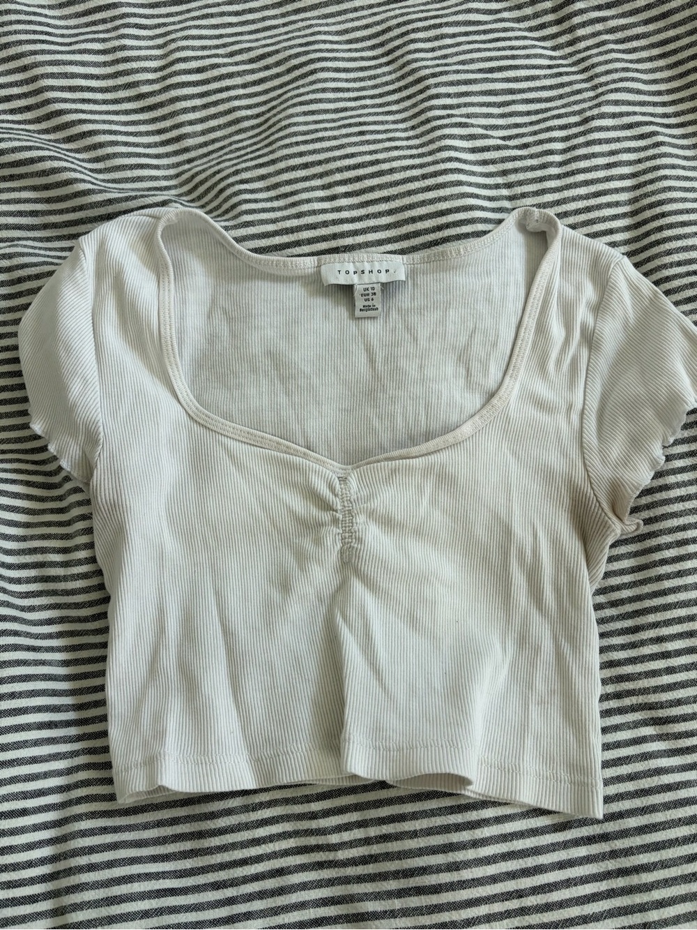 Topshop Off-White Ribbed Scoop-Neck Cropped Tee